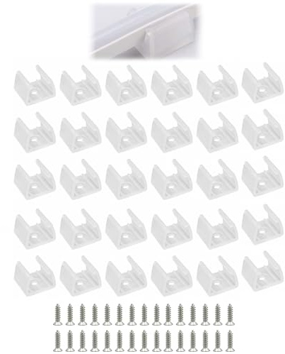 30 Pièces Fixation Ruban LED, LED Néon Montage Clips | Support Montage, Inclure Vis pour 12mm à 14mm Silicone LED Néon Bande Lumineuse, Translucide, Blanc