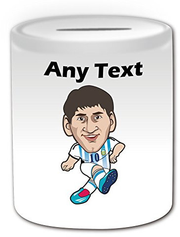 Personalised Gift - Leo Messi Money Box (Football Star Design Theme, White) - Any Name / Message on Your Unique - Piggy Bank Saving Jar Pot - LFA Primera Division FC Barcelona - Lionel Andres Cuccittini Argentina Player