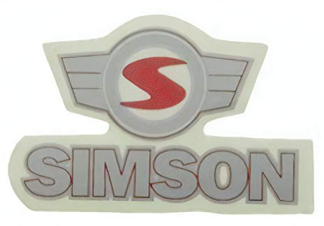 Klebefolie Simson - Schriftzug mit Emblem (rot-silber)