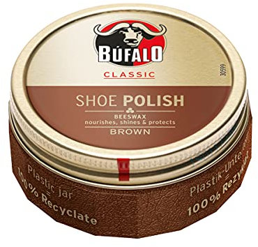 Búfalo Classic - Shoe Polish, Betún para Zapatos, Cuidado del Calzado, Crema Color Marrón que Protege y da Brillo, Óptimo para Pieles Lisas y Rústicas - Lata de 75ml
