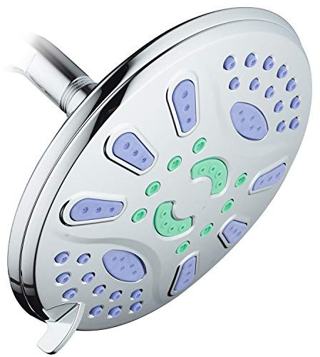 AquaStar Elite Duschkopf mit 6 Einstellungen, hoher Druck, 17,8 cm, mit antimikrobiellen Microban-Düsen für mehr Leistung und weniger Reinigung, massives Messing-Kugelgelenk