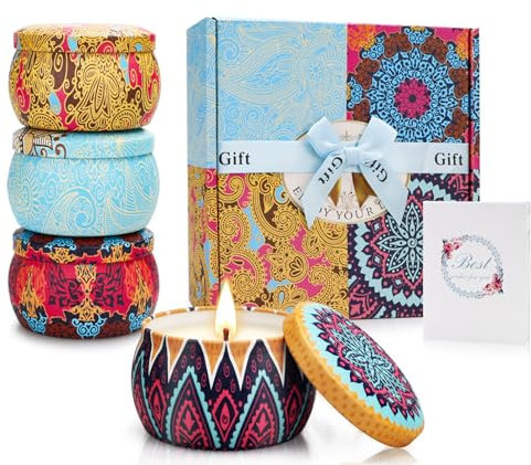 Bougie Parfumée Ensemble de Bougies Cire Soja Coffret Bougies Parfumées Lot de 4 Cadeau Femme pour Mariage Saint Valentin D'anniversaire Anniversaire Fête des Mères