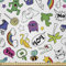 ABAKUHAUS Emoji Stoff als Meterware, Bunte 80er Comic Set, Microfaser Stoff für Dekoratives Basteln, 1M (230x100cm), Weiß Blau Grün
