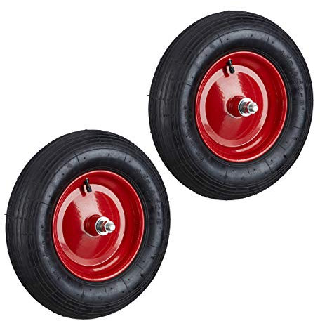 Roue de brouette Caoutchouc 200 kg, Lot de 2, Roue de Rechange avec axe, Caoutchouc essieu 4.80 4.00-8, Noir-Rouge