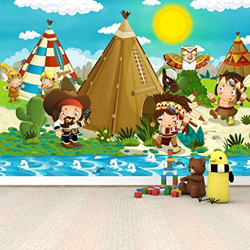 Vlies Tapete Poster Fototapete Kinderzimmer Indianer Cowboy Farbe color, Größe 140 x 100 cm