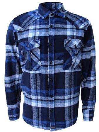 ROCK-IT Apparel® Chemise à Manches Longues en Flanelle pour Homme Chemise à Carreaux de bûcheron à Carreaux pour bûcheron d'europe S-5XL Couleur Marine - RI1043-9-XL