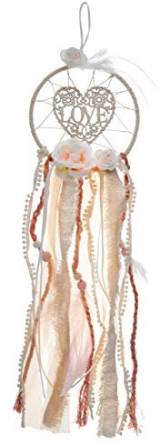 jakopabra Traumfänger Love mit Rosen und Federn/Creme und rosa/Vintage Deko Geschenk