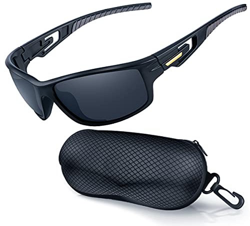 Goiteia Polarisierte Sonnenbrille Radsportbrille Herren Damen mit UV400 Schutz- Sportsonnenbrille zum Radfahren Autofahren Laufen Wandern Angeln Unzerbrechlicher Leichter TR90 Rahmen (Schwarz)