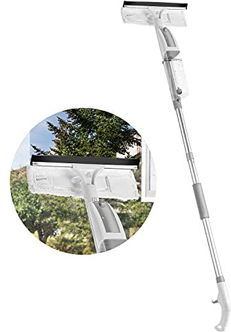 DECMAY Kit Lavavetri Telescopico con lo spruzzino, 3 in 1 con Testa Tergivetri, Professionale pulisci vetri con 2 Panni in Microfibra per La Pulizia Della Casa Dell'Auto e Dei Luoghi Alti