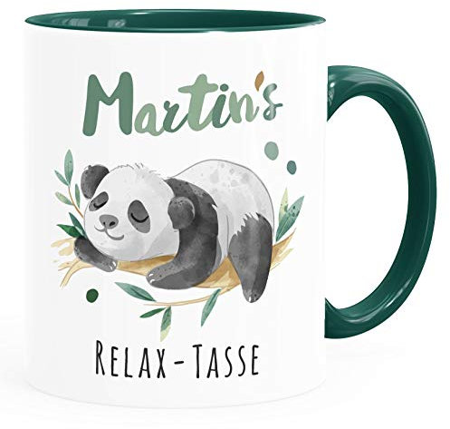 SpecialMe® SpecialMe® Relax-Tasse Panda personalisiert mit Namen Namenstasse individuelle Geschenke Anti-Stress inner-grün Keramik-Tasse
