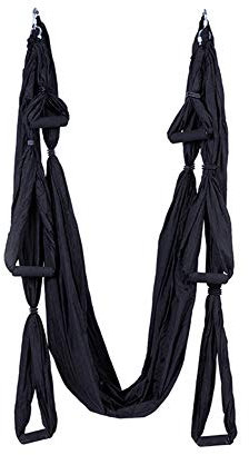 Juego de yoga aéreo, columpio de yoga, hamaca trapezoidal, kit de yoga, herramienta de inversión de yoga con correas de extensión y banda elástica (negro)