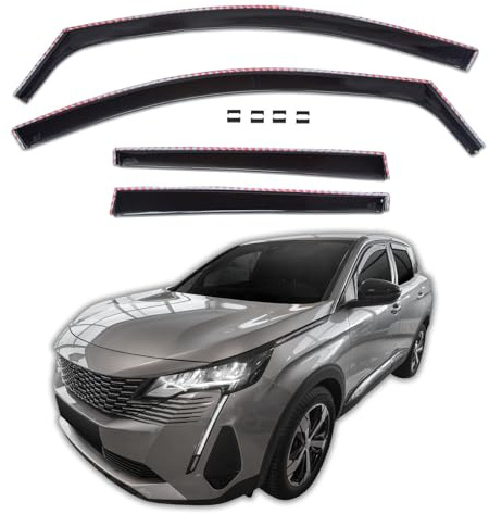 J&J AUTOMOTIVE GP Déflecteurs pour Peugeot 3008 2017-2024, 4 pièces | 4 déflecteurs GP pour Peugeot 3008, polycarbonate, finition noire, canal de vitre.
