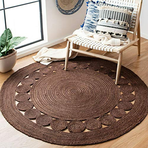 Avgari Creation Teppich, Jute, natürliches Kreis-Design, rund, handgefertigt, geflochten, wendbar, Braun, 300 x 300 cm
