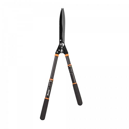R.G. Heckenschere Hand Gartenschere Strauchschere Grasschere Wellenschliff Astschere Stahl Hecke (Schere Teleskop Klinge 25cm), Schwarz/Orange