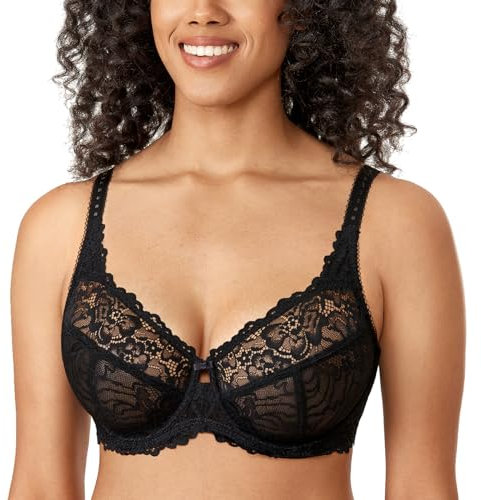Delimira Women's Plus Size Bra Full Coverage Minimiser Non Padded Lace Underwired Bras Black 42G