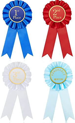 Lewtemi Auszeichnungsband-Rosetten-Set für 1., 2., 3. Platz, Band, Ehrenwürdige Erwähnung, Preisanhänger, Medaille (4 Stück)
