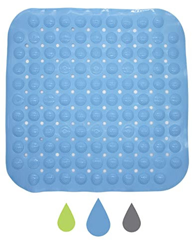 Cresitch Tappeto Doccia, Tappetino Doccia Antiscivolo, Tappeto Doccia Antiscivolo con Ventose, Tappeto Antiscivolo Doccia con Foro di Drenaggio, Tappetini Doccia Rettangolare, Blue, 47x47 cm