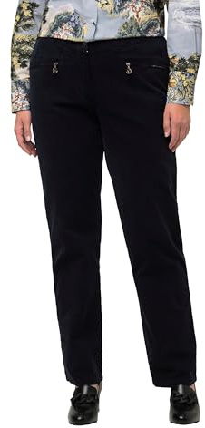 Ulla Popken Damen große Größen Übergrößen Plus Size Cordhose Mony, Komfortbund, Reißverschlusstaschen Marine 58 809121132-58