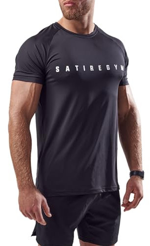 Satire Gym Fitness Shirt als Activewear für Herren - Sport Shirts Männer & Trainingshirt als Fitness-Bekleidung- Gym Shirt als Kurzarm Sportbekleidung (Schwarz, L)