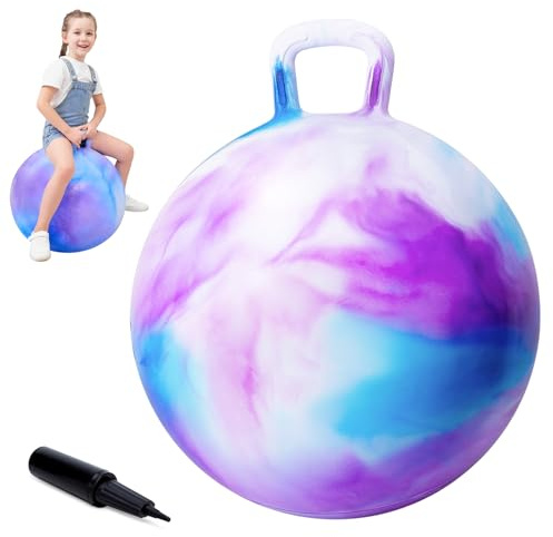 INPODAK Space Hopper, Balle Sauteuse pour Enfants de 8 à 12 Ans, Balle Sauteuse de 55 cm, Balles Rebondissante avec poignée, Jouet Sauteur pour Enfants de 8,9,10,11 et 12 Ans(Nuages Violets)