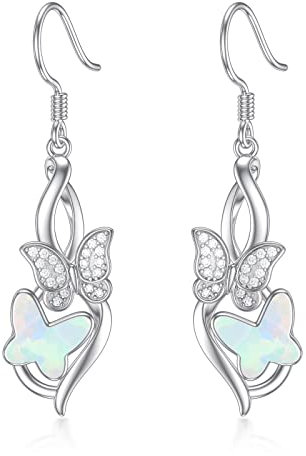 Flpruy Schmetterling Ohrringe Hängend 925 Sterling Silber, Damen Infinity Schmetterlings Anhänger Ohrringe Schmuck mit Kristall aus Österreich, Geburtstags Geschenke für Mädchen Frauen Mutter (Opal)