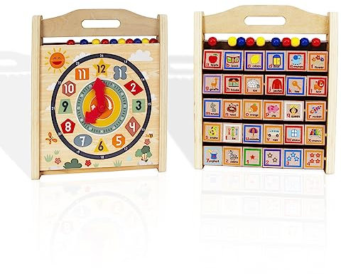 Vorschulkinder lernen Uhrenspielzeug, hölzerne Zeitanzeige Unterrichtsuhren und Alphabet Lernen Montessori Kinderspielzeug, pädagogische Geschenke für Jungen und Mädchen im Alter von 1, 2 und 3