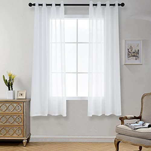 CUCRAF Transparente Gardinen mit ösen Vorhänge Wohnzimmer & Schlafzimmer, H160 x B140cm 2er Set Transluzente Vorhänge Weiß, Unifarbene Pflegeleichte und Knitterfreie Vorhänge in Leinenoptik