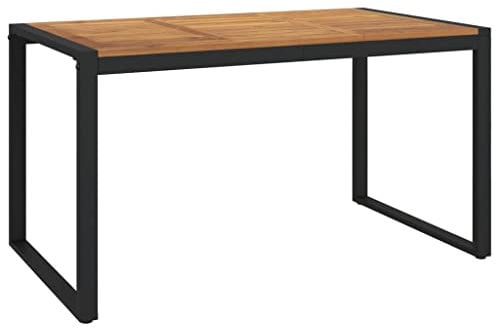 vidaXL Gartentisch, Garten Esstisch mit Metall-Beinen in U-Form, Terrassentisch Rechteckig, Gartenmöbel Tisch, Industrie-Stil, 140×80×75cm Massivholz Akazie