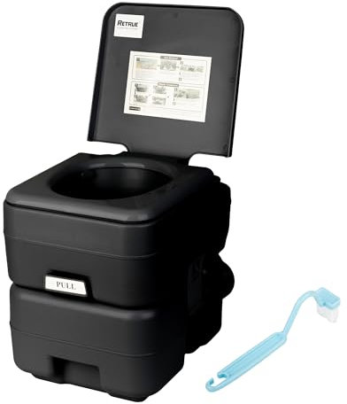 RETRUE Campingtoilette, Mobile Trenntoilette, Porta Potty mit Bürste, 20L Leak-Proof, 46 x 39 x 46 cm, Klo für unterwegs, Reise, Boot, Garten, Schwarz