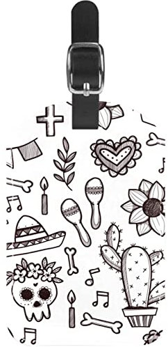 Gepäckanhänger Doodle Dia De Muertos Muster Leder Reise Koffer Etiketten 1 Packungen