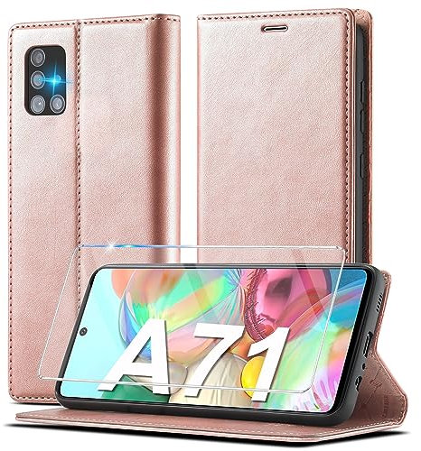 Handyhülle für Samsung Galaxy A71 Hülle Leder [Mit A71 Schutzfolie] für Samsung A71 4G Hülle Klappbar Leder Flip Wallet Stoßfeste Case Schutzhülle Klapphülle für Samsung Galaxy A71 Hülle Holster