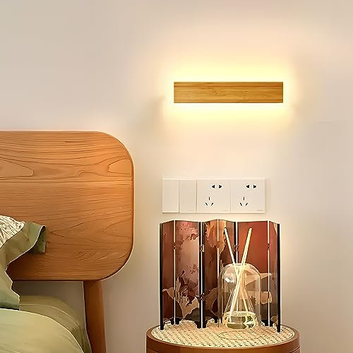 AOEH Holz Wandleuchte LED Wandlampe innen Bambus Holz Lange Wandlampe Warmweiß 7W 3000k holzlampe Modern Wandbeleuchtung Für Schlafzimmer Wohnzimmer Flur Treppenhaus Innenbeleuchtung Wandlampen,20cm