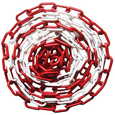 DRYIC Rote und weiße Absperrkette, Kunststoffkette für dekorative Gartenzäune mit 2 Haken, Warnkette kann verwendet werden, um temporäre sichere Barrieren zu schaffen (10mm 1m)