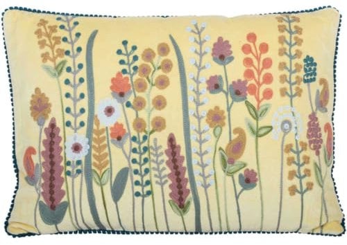 Casa Moro Boho Chic Dekokissen Santa GELB 48x30 mit Bommeln, Füllung Motivkissen mit Blumen-Schau Bestickt Zierkissen bunt rechteckig KI10013