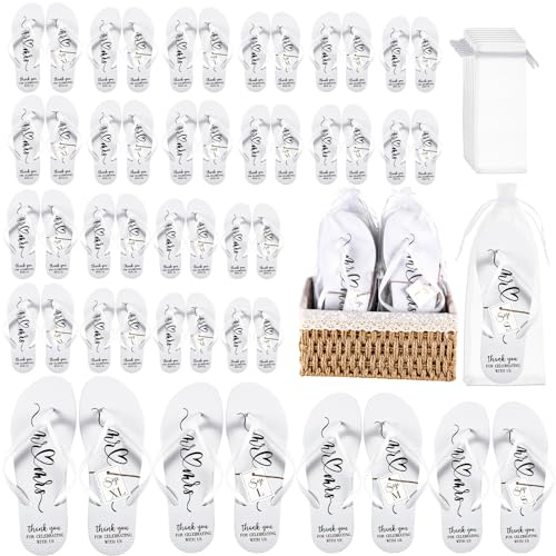 Breathffy 24 Pairs Wedding Flip Flops Bulk Slippers, White