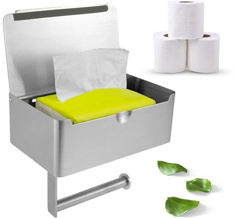 Toilet Roll Holder with Shelf, Stainless Steel Toilet Paper Roll Holder with Storage Box Wall Mount Toilet Paper Holder Wipes Dispenser Practical Tissue Storage for WC Bathroom Washroom Kitchen