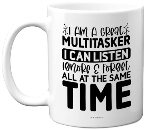 Funny Novelty Mug Gifts - Multitasker - Fun Birthday Mug Present for Husband Wife Boyfriend Girfriend Best Friend Auntie Uncle Sister Brother, 11oz Ceramic Dishwasher Safe Coffee Cup