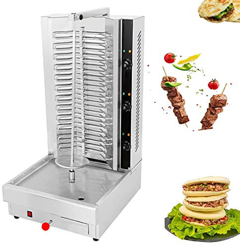 Máquina eléctrica Shawarma para el hogar, asador vertical de acero inoxidable con tubos de calefacción eficientes, máquina automática de kebab de rotación de 360° para Shawarma, asador de pollo, carne