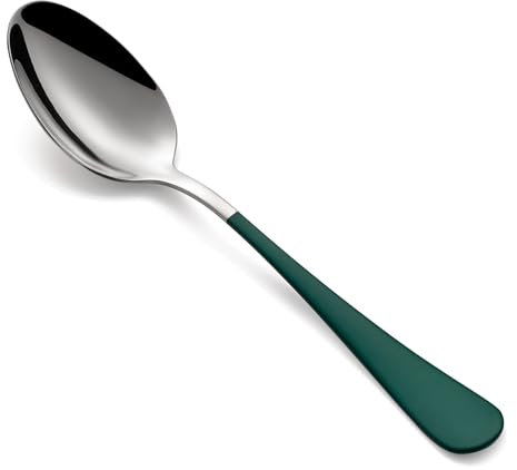 Onlycooker Grünes Esslöffel-Set, 24-teilig, grüner Griff, Bestecklöffel, 18/0 Edelstahl, Besteck, 18,5 cm, Dessertlöffel-Set, Tischlöffel, 24-teilig, spiegelnde Oberfläche, spülmaschinenfest