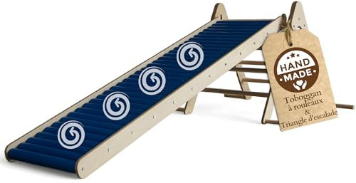 WoodsCraft 2in1 Montessori Set: Toboggan Interieur Enfant & Triangle Escalade Enfant | Glissière à Rouleaux pour Expérience Sensorielle Étonnante | Toboggan Enfant & Bebe | Tobogan Grand