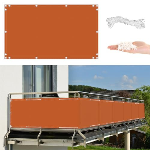 AYLFBFU Brise-Vue en Tissu pour Balcon 0.75 x 8m, Résistant aux UV, Les Intempéries, Brise Vue, Filet Occultant avec Œillets, Cordons pour Extérieur, Terrasse, Appartement, Orange