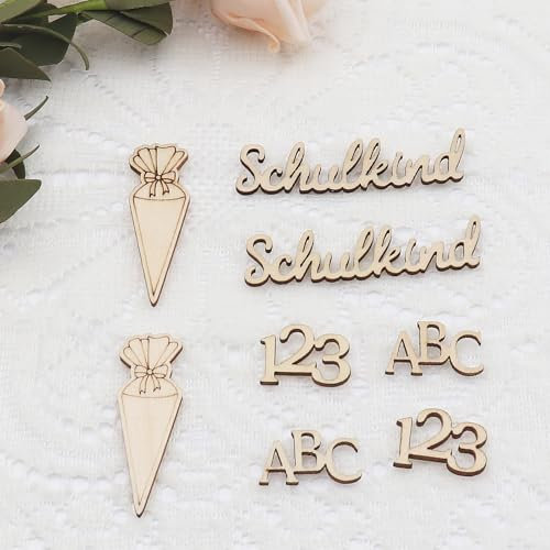 WANYIG 75 Stück Einschulung Deko Holz Schulkind ABC 123 Schultüte Streudeko Tischdeko Schulanfang Schuleinführung Tischdekoration für Junge und Mädchen