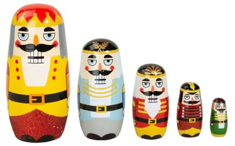 5x Nutcracker Wooden Matryoshka Dolls Handmade Figures Collectible Birthday Gifts Shelf Nesting Doll Handpainted Decor