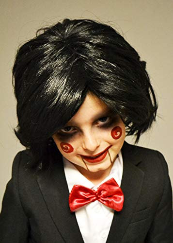 Mens Halloween Saw Style Black Billy Puppet Wig