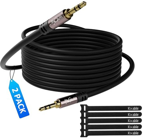 Mygatti Cavo Aux 3,5mm(3 Metri,confezione da 2 pezzi),Cavo Audio Jack Hi-Fi Stereo Maschio a Maschio,per cuffie,PC,cellulare,tablet,altoparlante,lettore MP3/MP4,ecc.(con 5 fascette per cavi)
