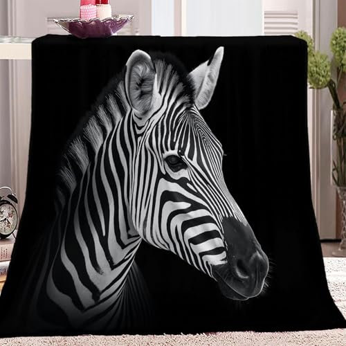 Kuscheldecke Tier Zebra Schwarz Schwarz Flauschig Decke Fleecedecke, Sofa Überwurfdecke, Wohndecke Warm Weich Sherpa Wolldecke, Gemütlicher Überwurf Für Bett und Couch 180x200 cm