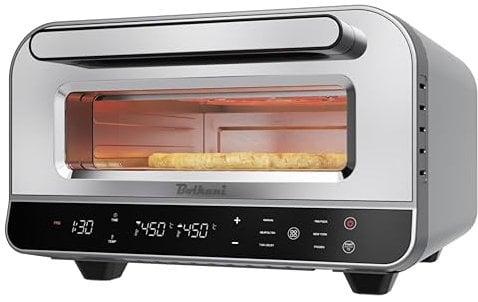 BOLKANI Elektrischer Pizzaofen mit Pizzastein & Pizzaschieber – 450°C für knusprige Steinofen-Pizza in 2 Minuten – 1700W, Timer, Innenbeleuchtung & Sichtfenster – Profi Pizza-Maker für Zuhause