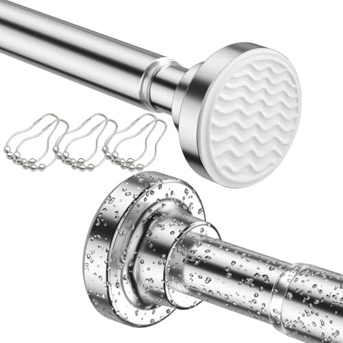 Bastone per tenda da doccia, senza foratura, in acciaio inox, estensibile, 70-164 cm, con 12 ganci per tenda da doccia, per armadio da cucina, finestra del bagno
