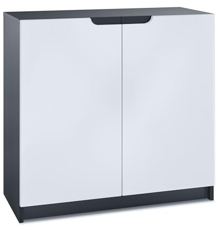 Vladon Sideboard Logan, Made in Germany, Kommode mit 2 Türen, Schwarz matt/Weiß matt (82 x 78 x 37 cm)