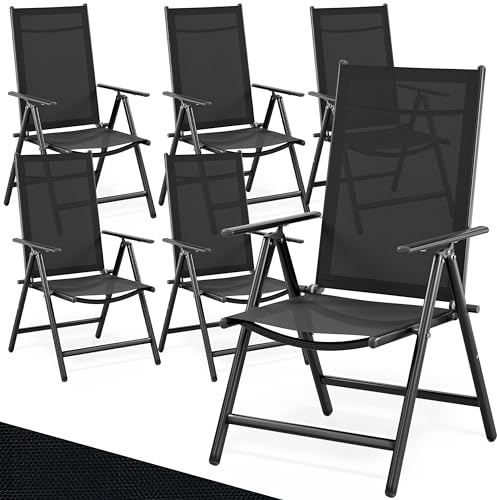 CASARIA® 6x Bern High Backed Folding Aluminium Garden Chairs | Weatherproof | 8-way Adjustable Reclining Backrest with Armrests | Lightweight 120 kg Load Capacity | Patio | Anthracite